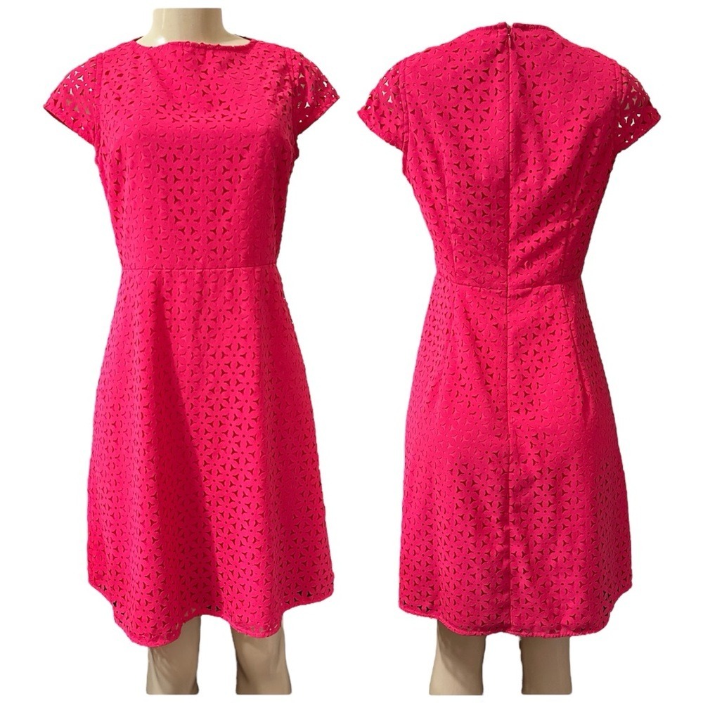 J. Crew Hot Pink Laser Cut Cap‎ Sleeve A-Line Dress Size 6